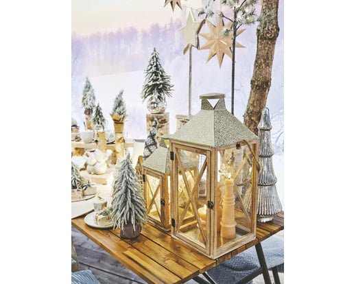 Lanterna in legno e ferro per arredo e decorazioni natalizie set 2 pez –