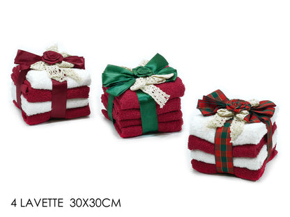 Set 4 lavette in cotone con fiocco regalo | Rohome