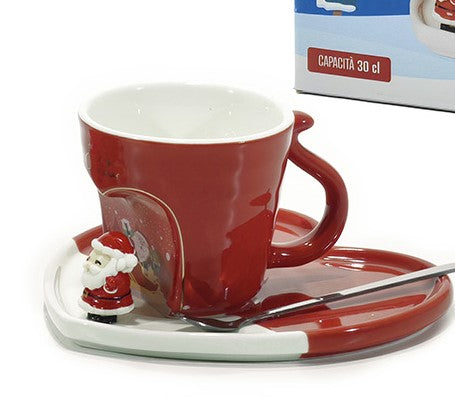 Tazza mug con soggetti natalizi piattino e cucchiaino | rohome