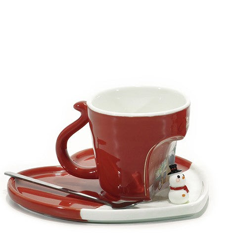 Tazza mug con soggetti natalizi piattino e cucchiaino | rohome