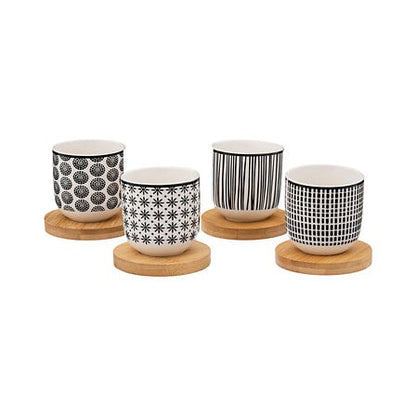 Set 4 tazzine da caffè bohemia con piattino in legno| Rohome