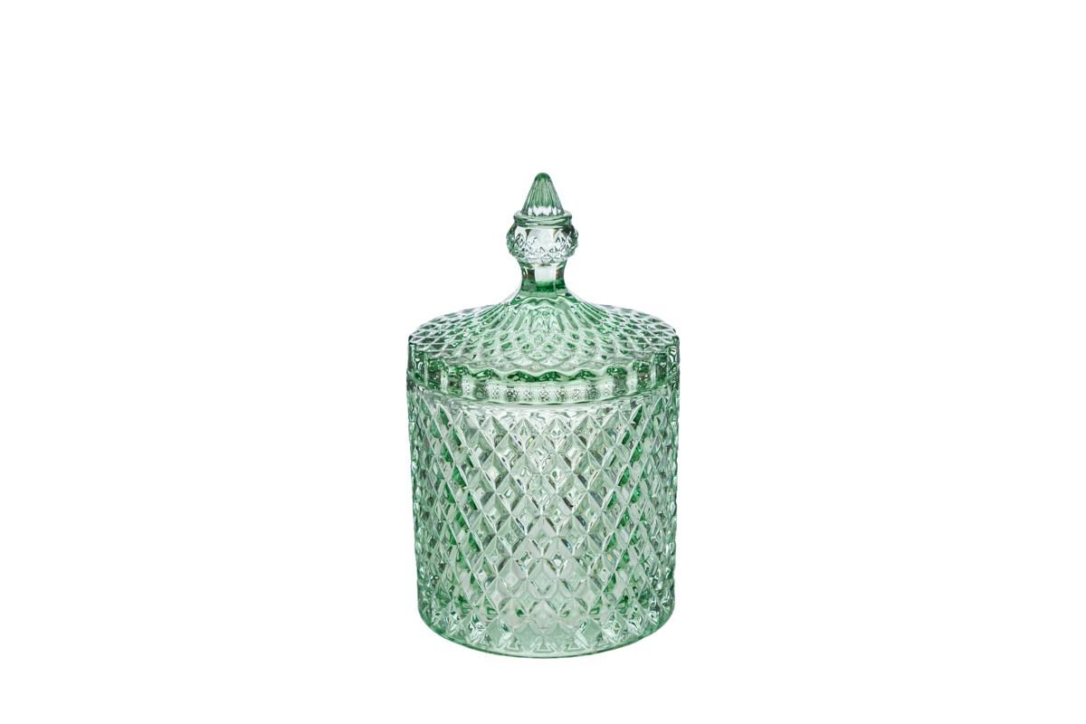 Bomboniera contenitore in vetro verde rombi h.13,5 cm| Rohome