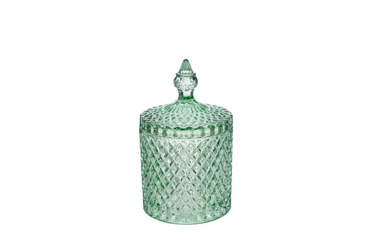 Bomboniera contenitore in vetro verde rombi h.13,5 cm| Rohome