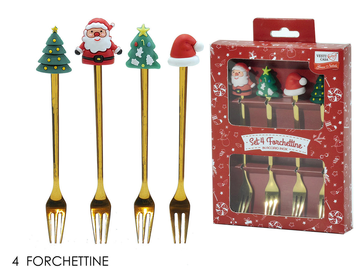 Set 4 forchettine oro con soggetti natalizi | Rohome