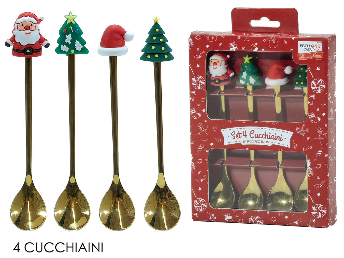 Set 4 cucchiaini oro con soggetti natalizi | Rohome