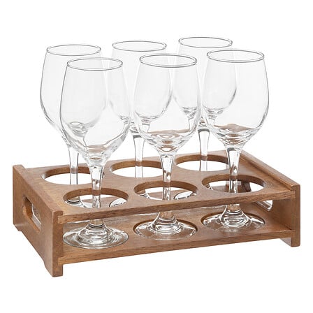 Set 6 calici da vino con supporto in legno | Rohome