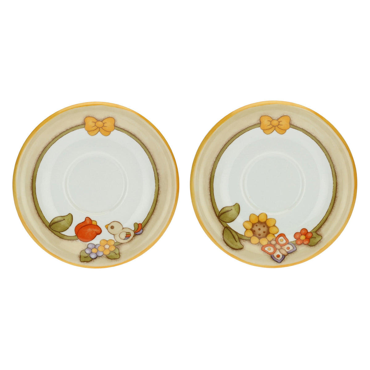 Set 2 tazze Country con fiori, farfalla e uccellino grande | Rohome