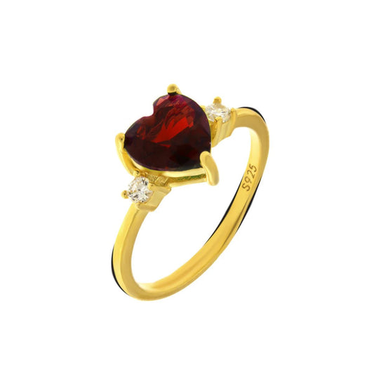 Anello in Argento con zirconi e cuore centrale rosso | Rohome - Rohome