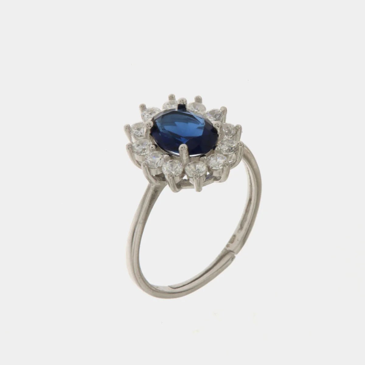 Anello in Argento solitario con zirconi bianchi e blu | Rohome - Rohome