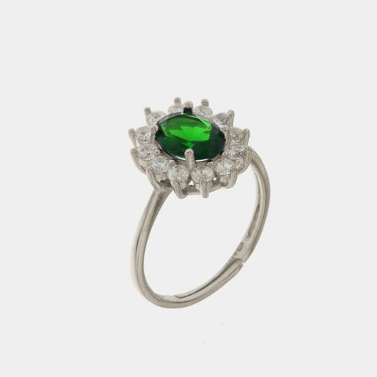 Anello in Argento solitario con zirconi bianchi e verde | Rohome - Rohome