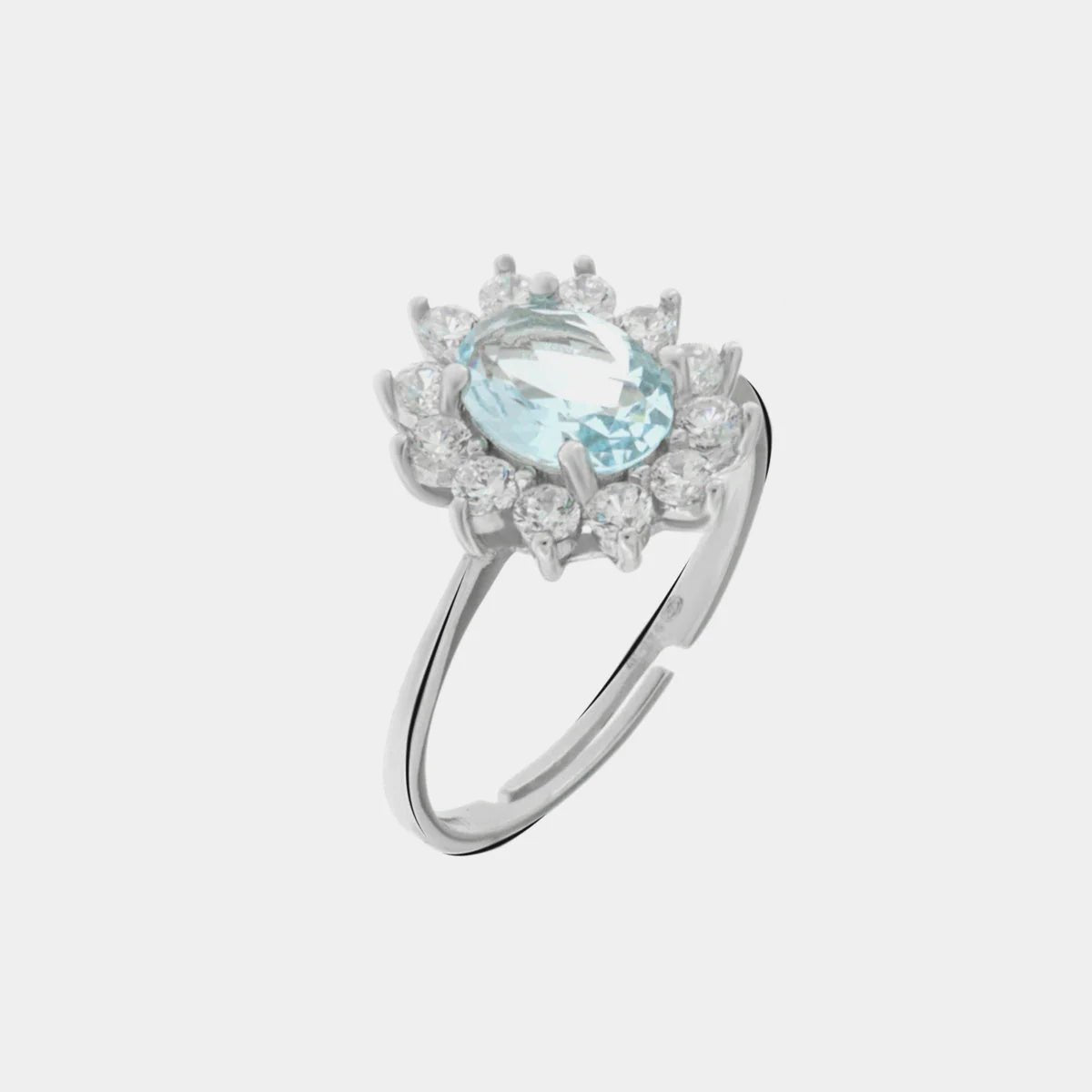 Anello in Argento solitario con zirconi e centrale azzurro | Rohome - Rohome