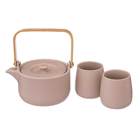 Teiera in ceramica con tazze colore rosa | rohome