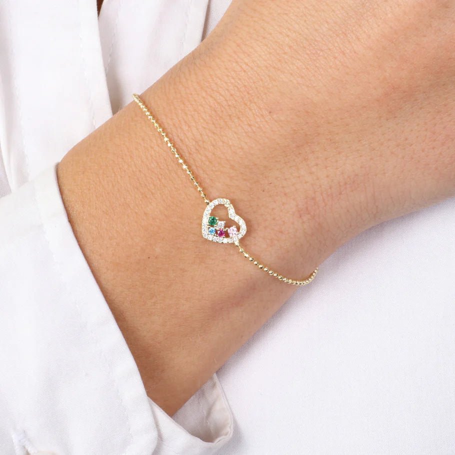 Bracciale in argento con cuore e zirconi multicolor | Rohome - Rohome