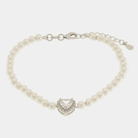 Bracciale in argento in perle con cuore e zircone grande | Rohome - Rohome