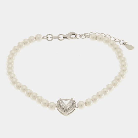 Bracciale in argento in perle con cuore e zircone grande | Rohome - Rohome