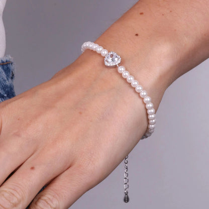 Bracciale in argento in perle con cuore e zircone grande | Rohome - Rohome