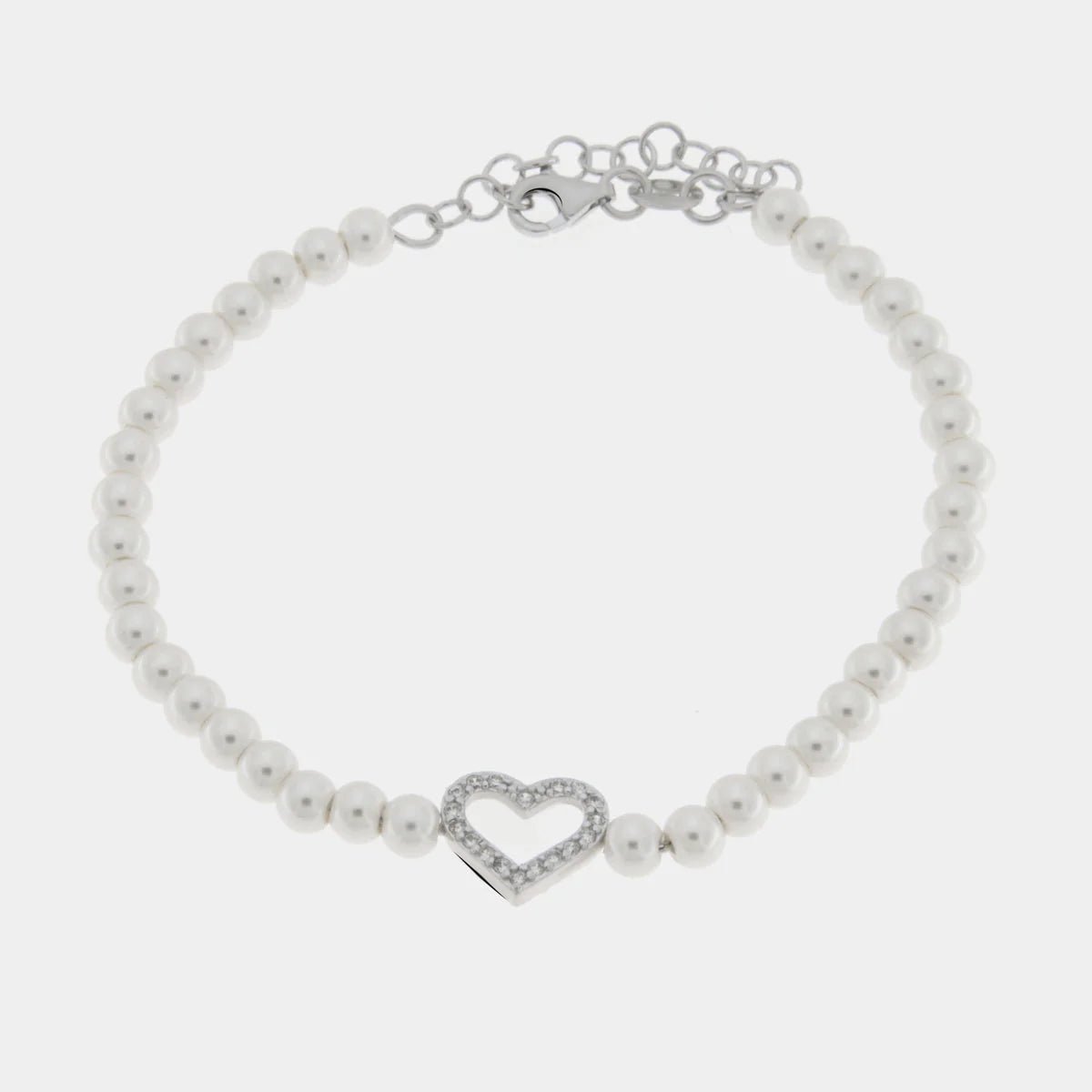 Bracciale in argento in perle con cuore e zirconi | Rohome - Rohome