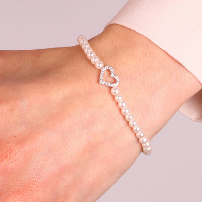 Bracciale in argento in perle con cuore e zirconi | Rohome - Rohome