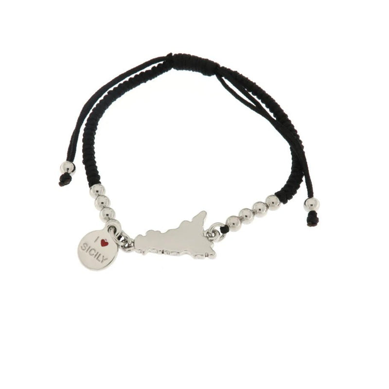 Bracciale in Metallo con cordino nero e charm Sicilia | Rohome - Rohome