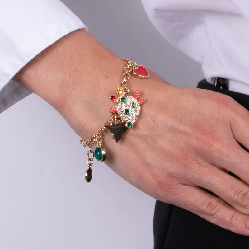 Bracciale in Metallo oro con charm cactus e cristalli | Rohome - Rohome