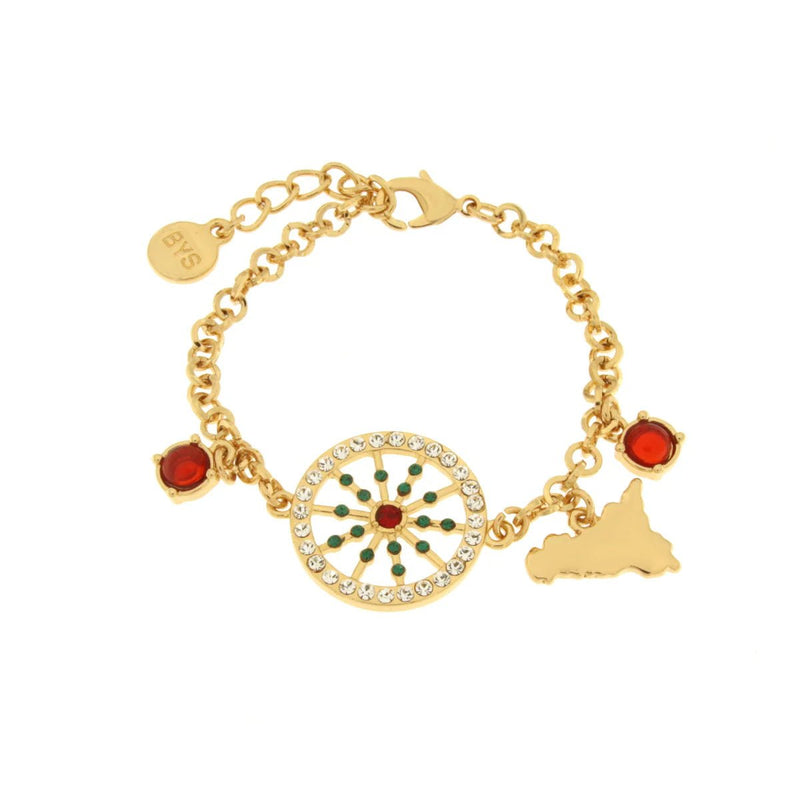 Bracciale in Metallo oro con charm ruota carro e cristalli | Rohome - Rohome