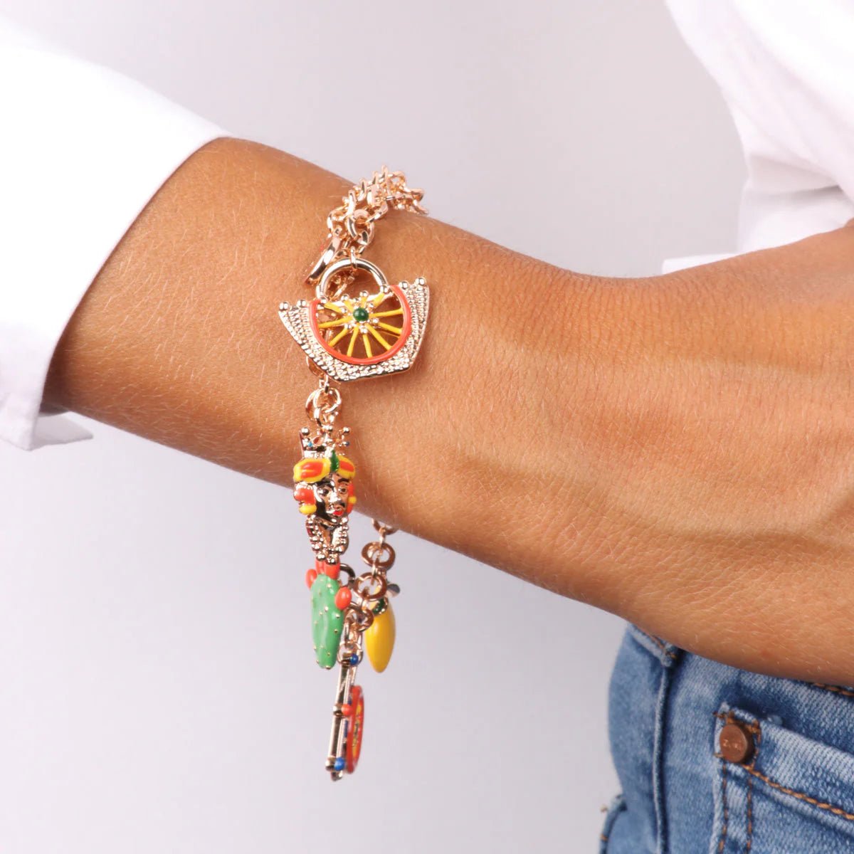 Bracciale in Metallo oro con charm siciliani testa di moro | Rohome - Rohome