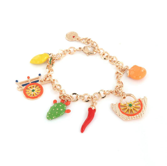 Bracciale in Metallo oro con charms siciliani | Rohome - Rohome