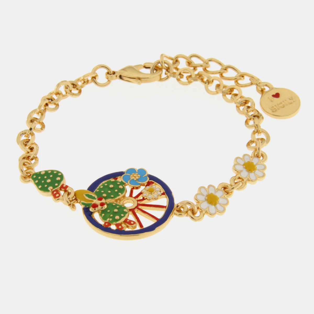 Bracciale in Metallo oro con ruota carro e cactus | Rohome - Rohome