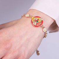 Bracciale in Metallo oro con ruota carro rossa e limoni | Rohome - Rohome