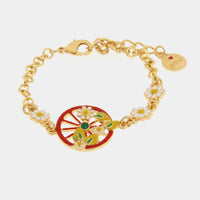 Bracciale in Metallo oro con ruota carro rossa e limoni | Rohome - Rohome