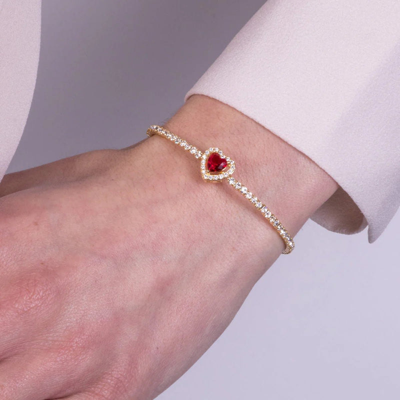 Bracciale in Metallo semirigido con cristalli e cuore rosso | Rohome - Rohome