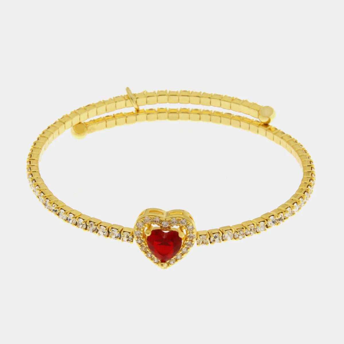 Bracciale in Metallo semirigido con cristalli e cuore rosso | Rohome - Rohome