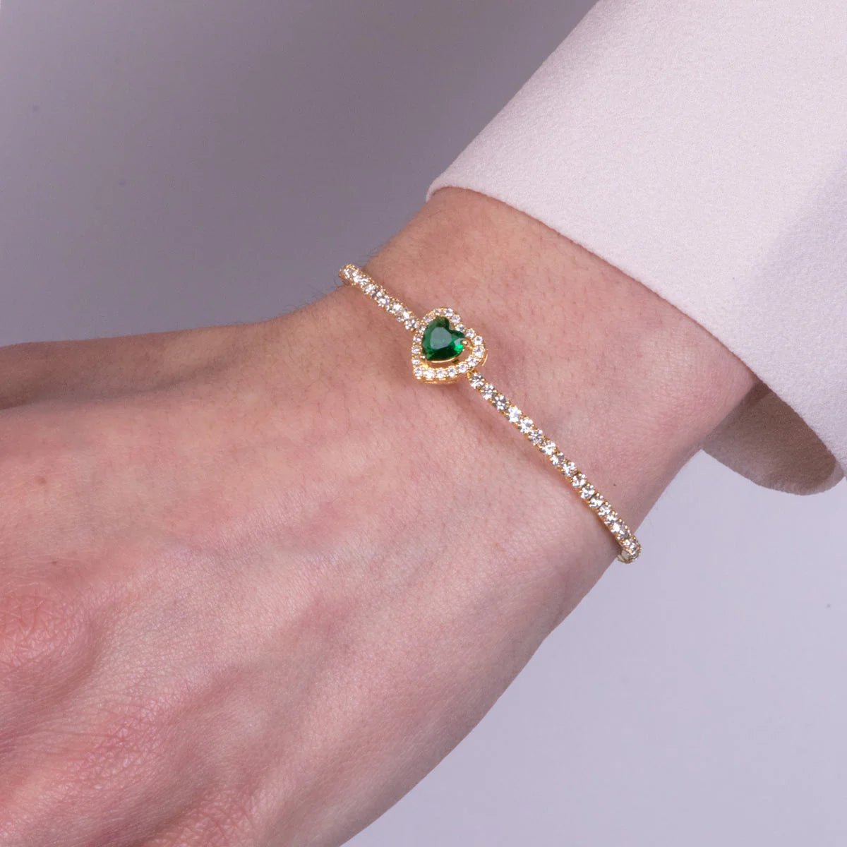 Bracciale in Metallo semirigido con cristalli e cuore verde| Rohome - Rohome