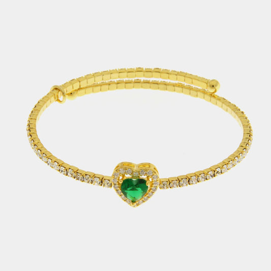 Bracciale in Metallo semirigido con cristalli e cuore verde| Rohome - Rohome