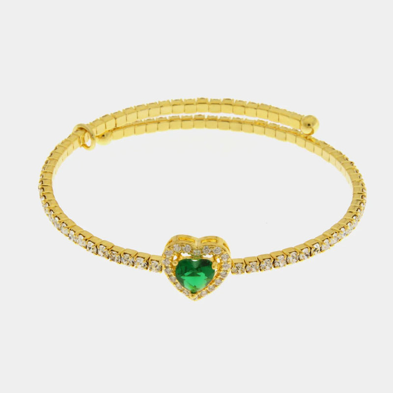 Bracciale in Metallo semirigido con cristalli e cuore verde| Rohome - Rohome