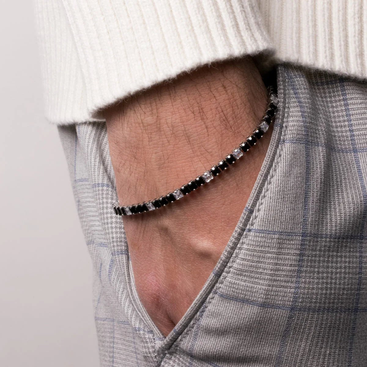 Bracciale Uomo in acciaio con cristalli neri e trasparenti | Rohome - Rohome