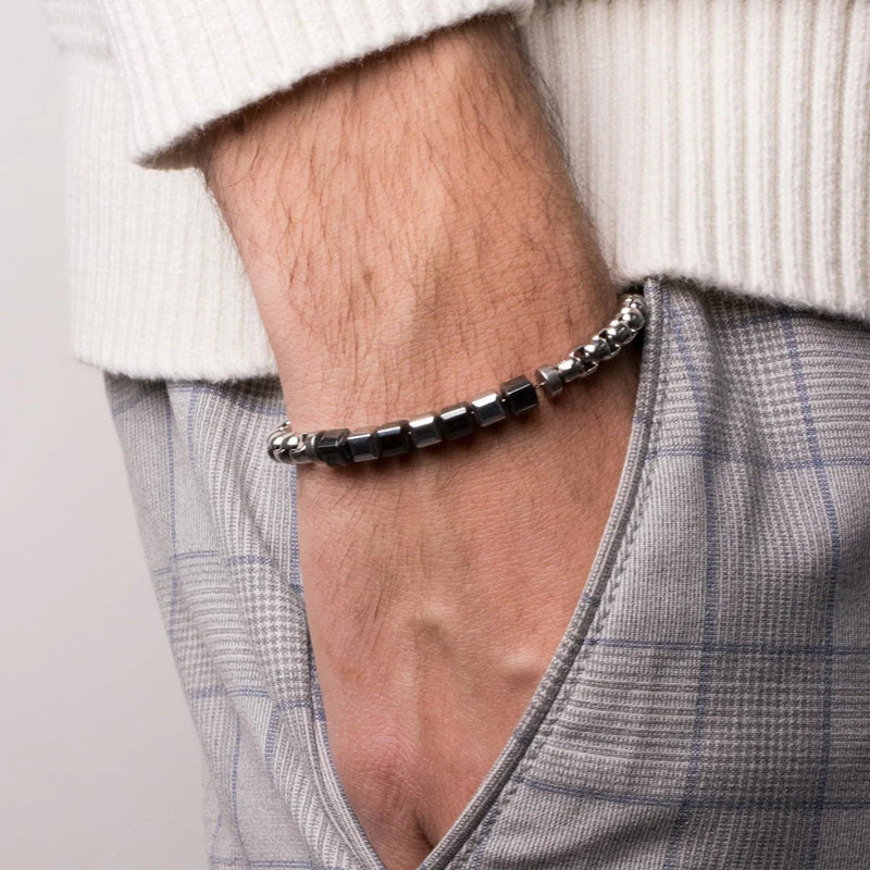 Bracciale Uomo in acciaio con dadini neri | Rohome - Rohome