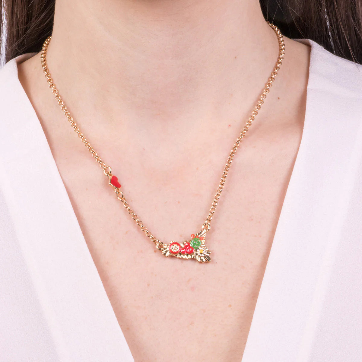 Collana in metallo Sicilia con cactus e cuore rosso | Rohome