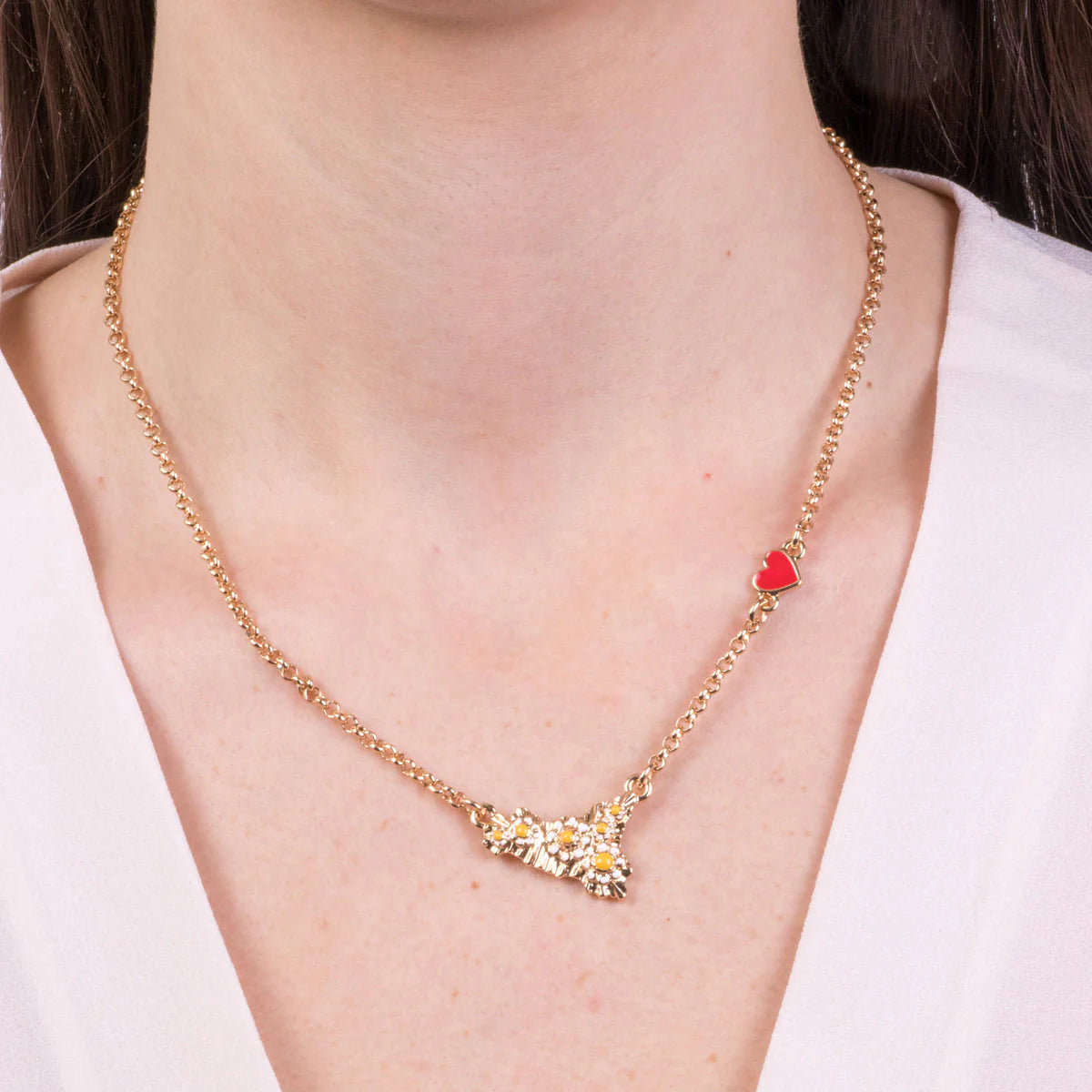 Collana in metallo Sicilia con margherita  e cuore rosso | Rohome