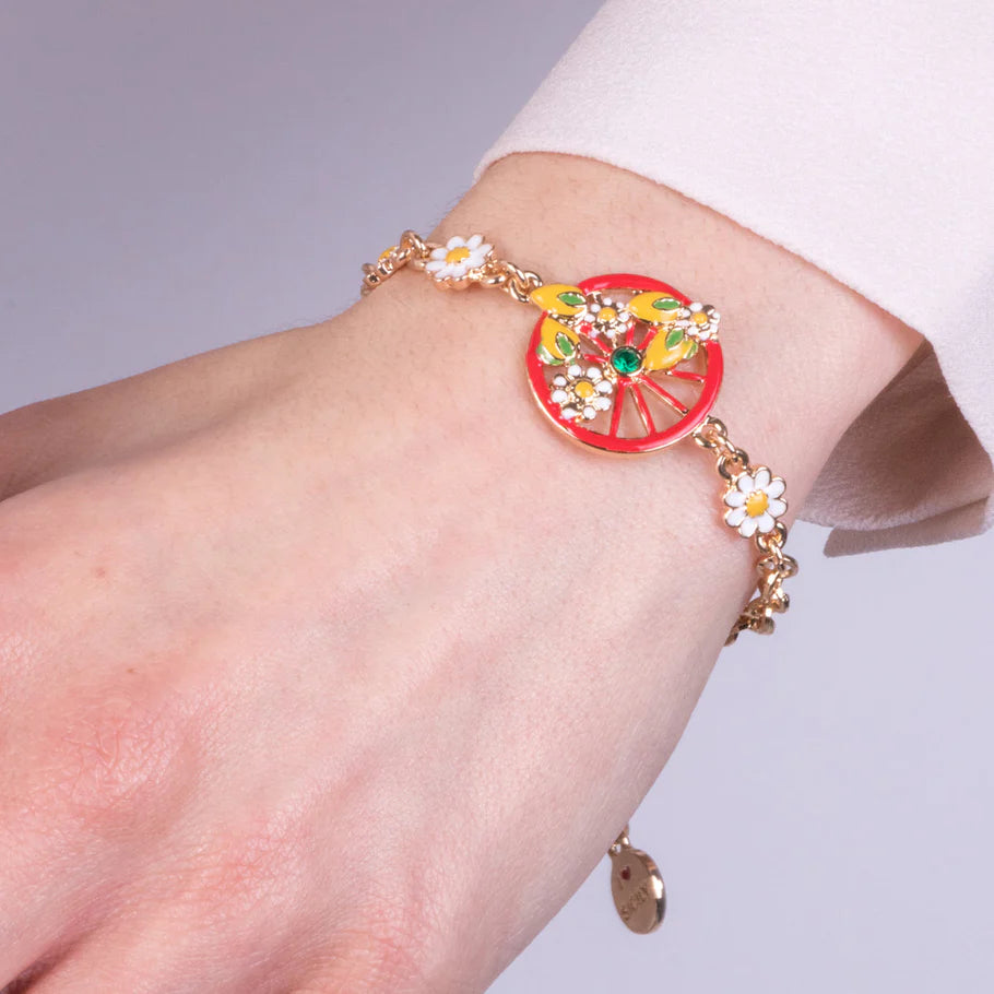 Bracciale in Metallo oro con ruota carro rossa e limoni | Rohome