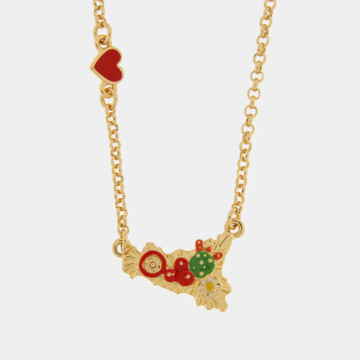 Collana in metallo Sicilia con cactus e cuore rosso | Rohome