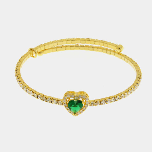 Bracciale in Metallo semirigido con cristalli e cuore verde| Rohome