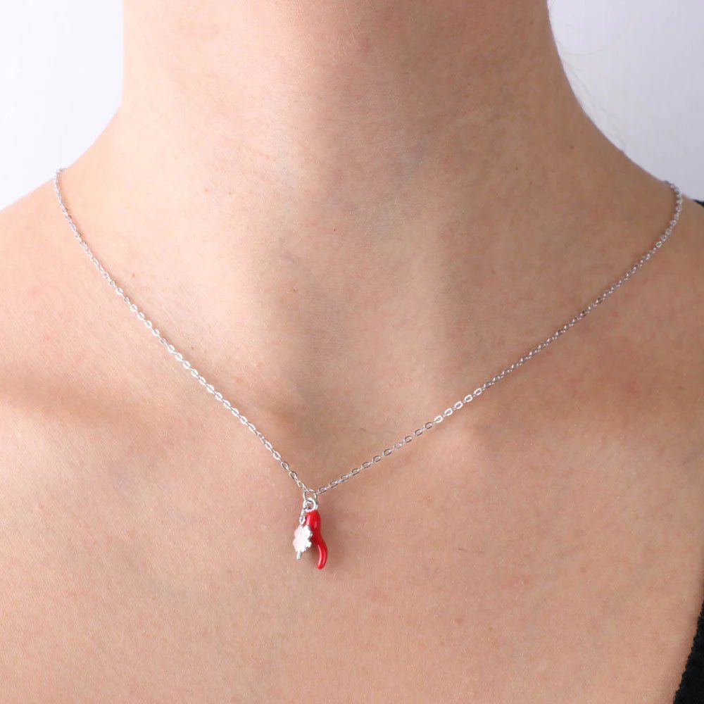 Collana in Argento con corno portafortuna e quadrifoglio | Rohome - Rohome