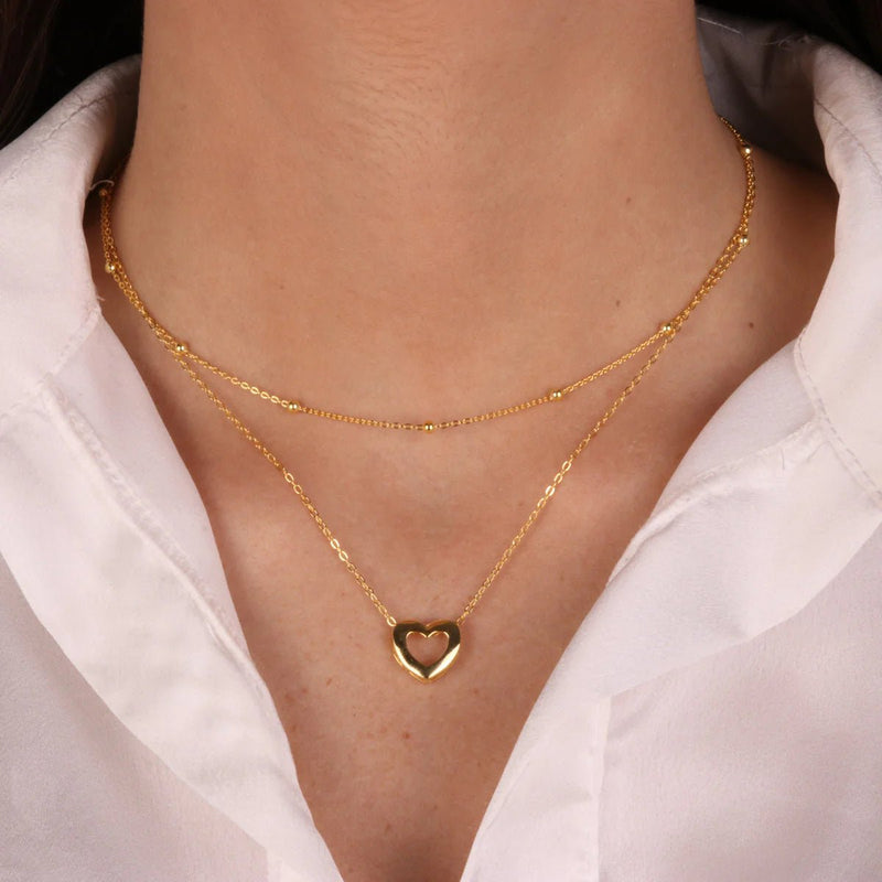 Collana in Argento cuore con doppia catena e zirconi | Rohome - Rohome