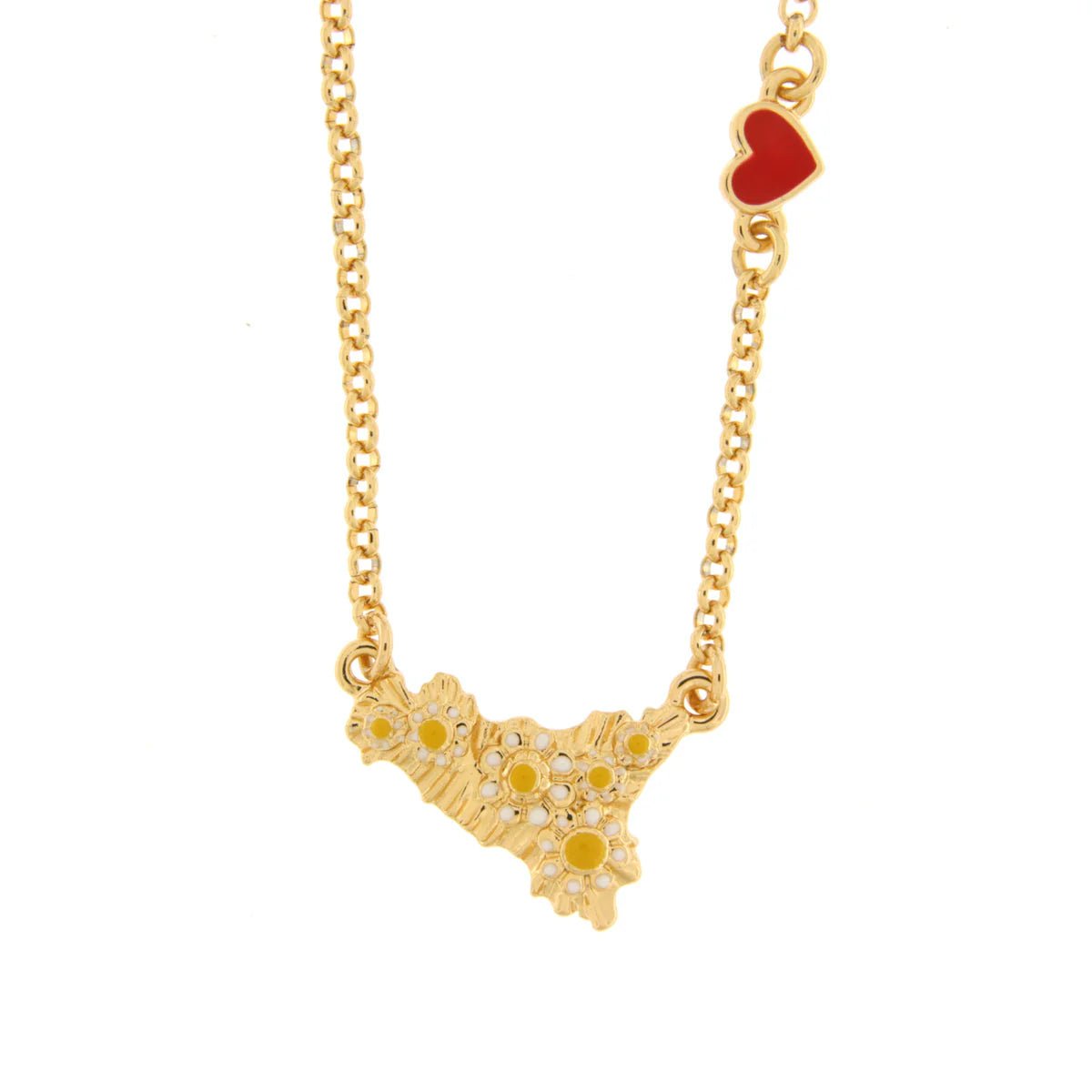 Collana in metallo Sicilia con margherita e cuore rosso | Rohome - Rohome