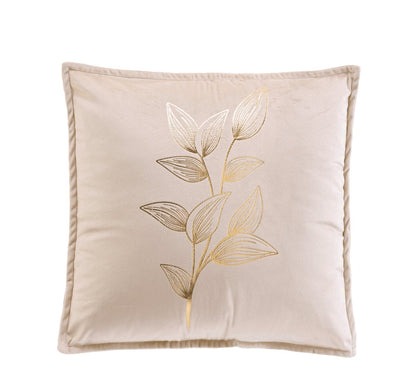 Cuscino sfoderabile in velluto beige stampa ramo oro | Rohome - Rohome