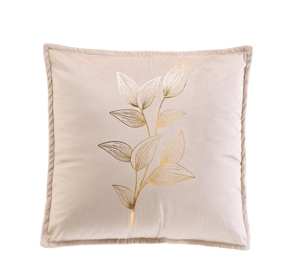 Cuscino sfoderabile in velluto beige stampa ramo oro | Rohome - Rohome