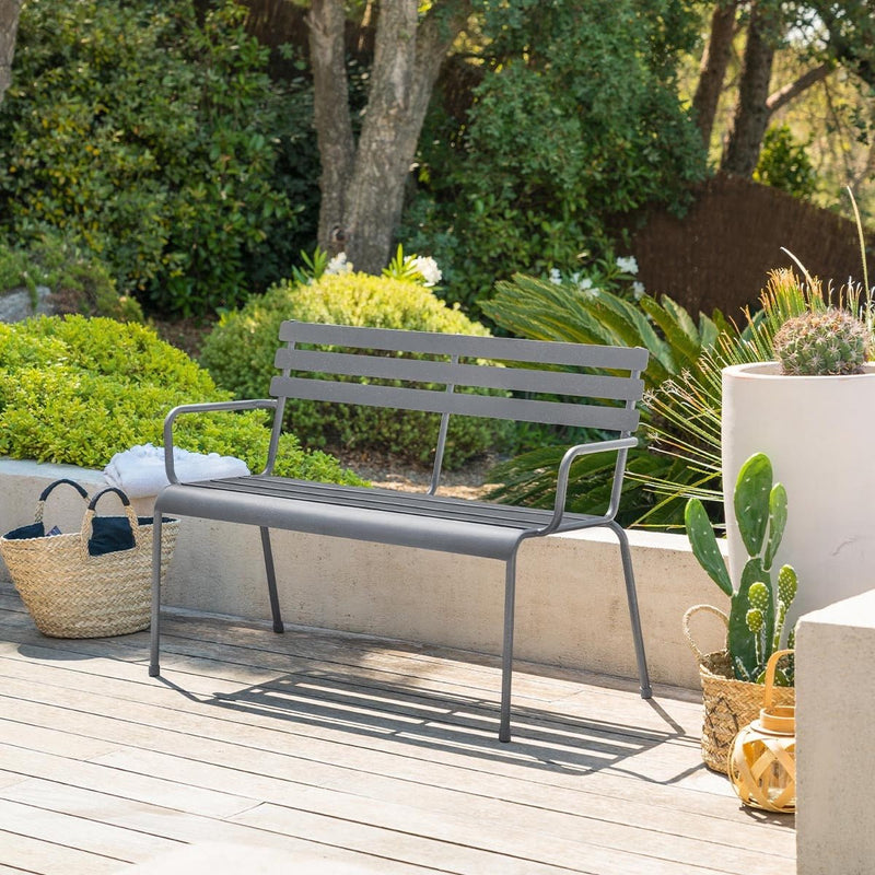 Panchina da giardino 2 posti in metallo grigio | Rohome - Rohome