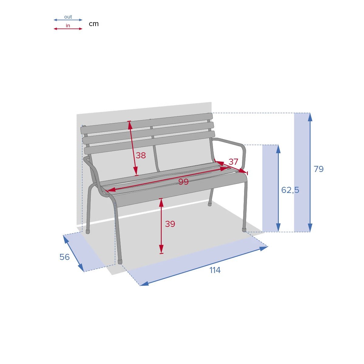 Panchina da giardino 2 posti in metallo grigio | Rohome - Rohome