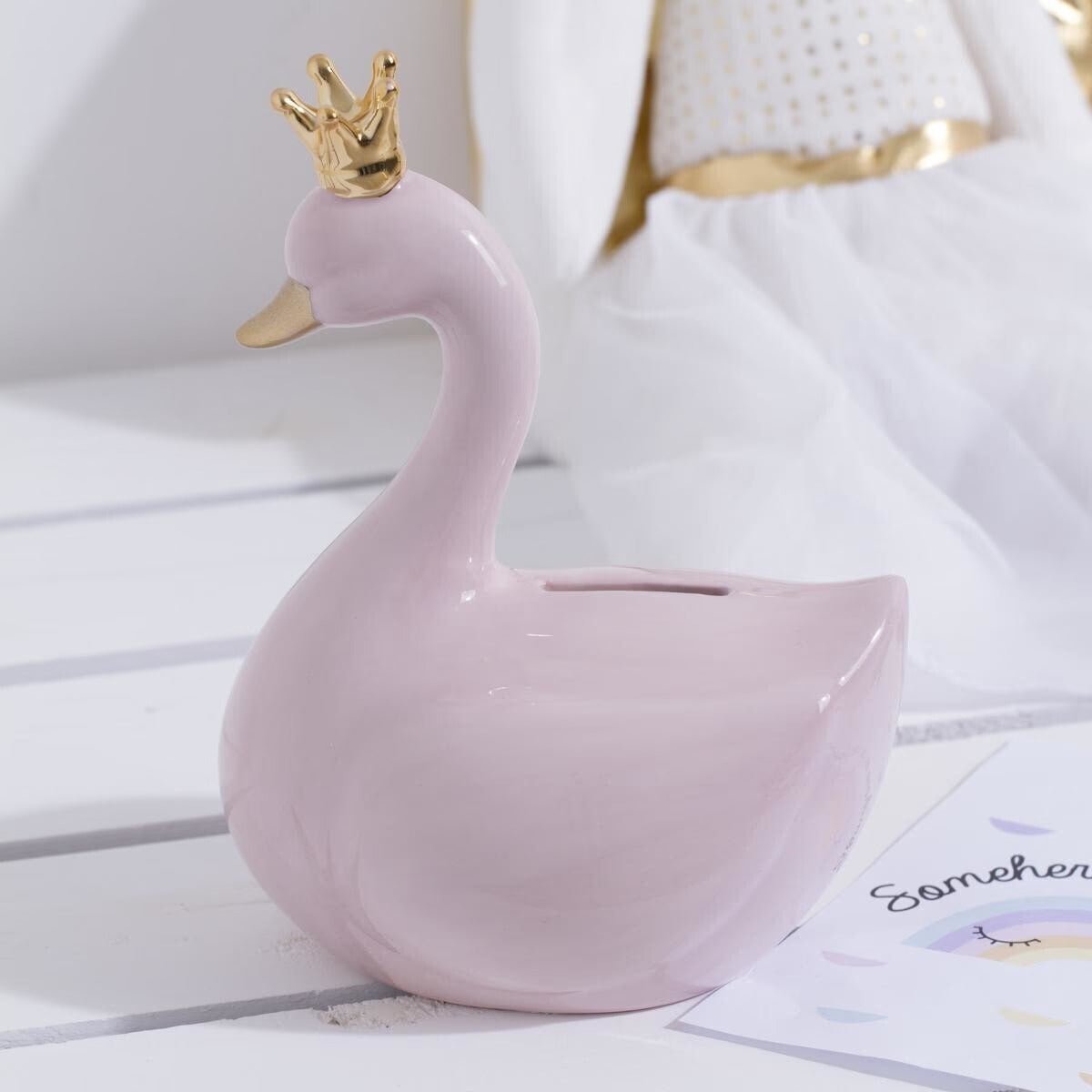 Salvadanaio in ceramica bimbi a forma di cigno | Rohome - Rohome